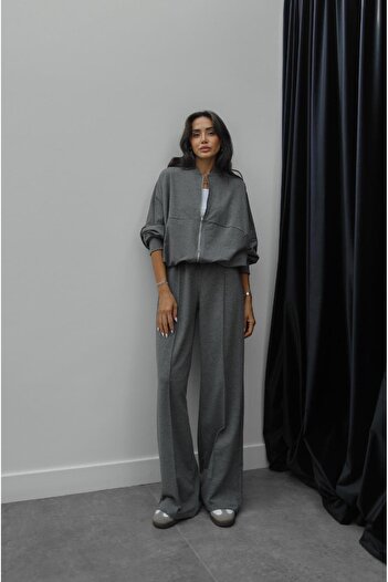 Havoş Faye Anthracite Zippered Sweatshirt and Tracksuit Set