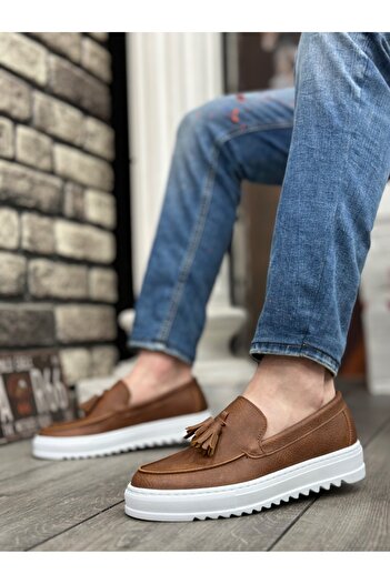 BOA BA0154 Laceless High Sole Leather Tan Tassel Men's Shoes