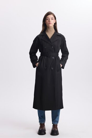 Zühre Black Belted Double Breasted Collar Trench Coat 13365