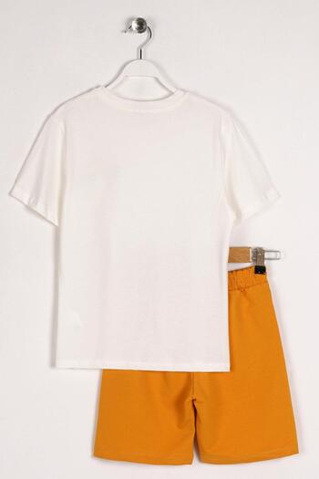 zepkids Costum Capri pentru băiat de culoare ecru cu imprimeu text