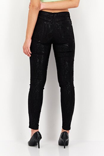 Guess Women Skinny Fit Snakeskin Five Pocket Pants, Black