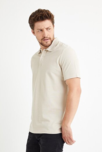 odelon Basic Regular Fit Erkek Bej Polo Yaka Tişört