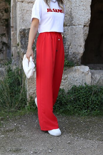 bytugcekaya Red Palazzo Bottom - Elastic Waist