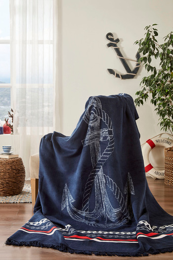 Özdilek Double Navy Blanket - Cotton, 180x220 Cm