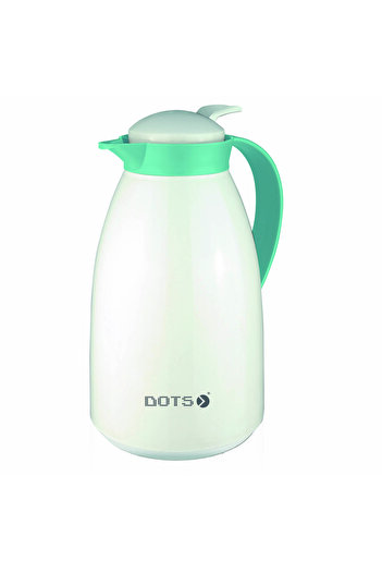 DOTS Tea and Coffee Thermos, 1 Liter - White & Green