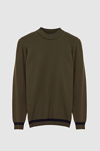 Twn Slim Fit Khaki Plain Knit Rayon Knitted Sweater