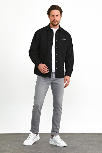odelon Чоловіча чорна сорочка Slim Fit з кнопками