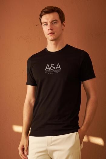 odelon Men's Black T-shirt - Comfort Fit, Printed, Mars14