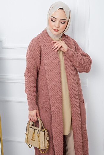 hafsamina Σάλι με γιακά Casual Πλεκτό Ζακέτα Dusty Rose HM2248