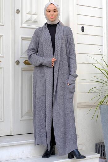 hafsamina Shawl Collar Casual Knitwear Cardigan Gray HM2248