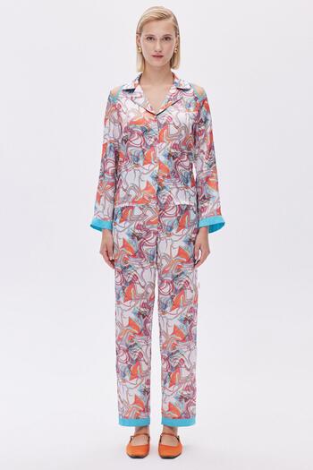 Feu De Elu Long Satin Pajama Set - Leyiza Patterned