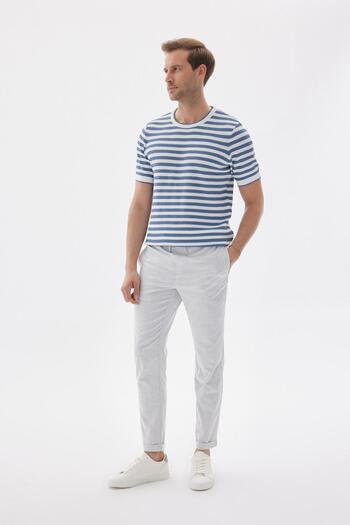 odelon Limited Men's Striped Short Sleeve Crew Neck Rayon Men's Indigo Knitwear T-Shirt