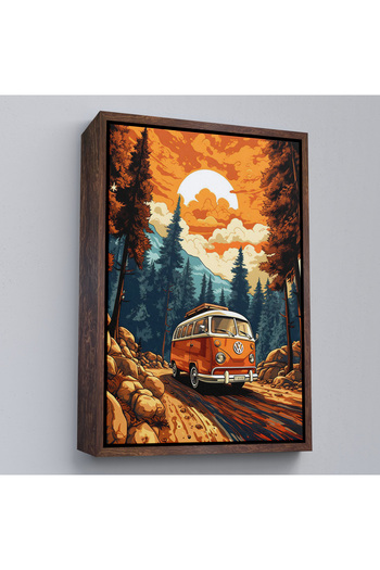 indispensablely Framed Retro Volkswagen Minibus and Landscape Painting-7811