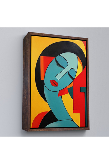 TAKI DERYASI Colorful Abstract Beautiful Woman Painting with Wooden Frame-7503