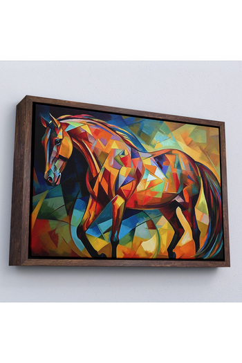 TAKI DERYASI Kubism Colorful Horse Painting with Wooden Frame-7245