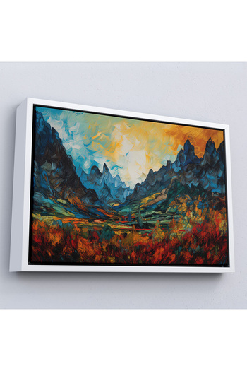 N NOXXO Wooden Framed Mountains Sunset Painting-7265