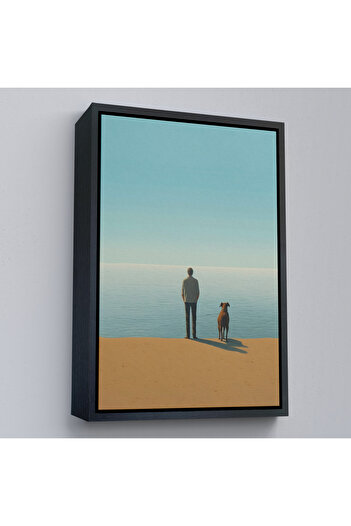 indispensablely Framed Man Contemplating on the Beach Painting-7509