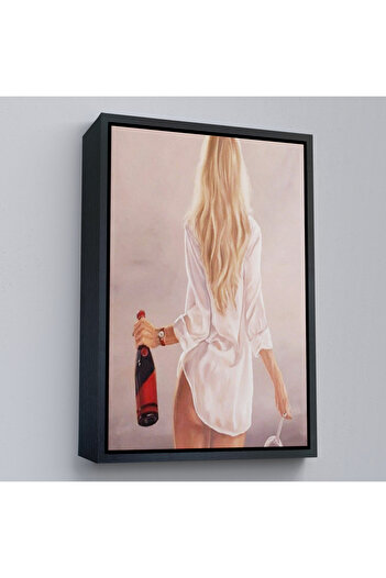 indispensablely Framed Wine and Glass Le Walking Blonde Haired Woman Painting-7946