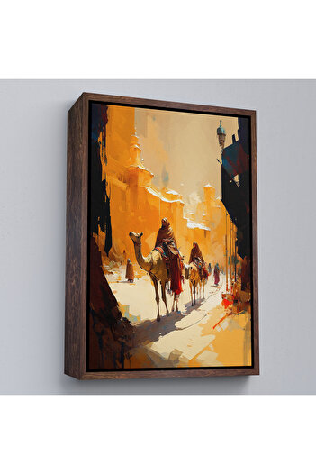TAKI DERYASI Oameni pe Camel cu cadru din lemn Tablo-7994
