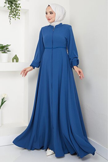 hafsamina Indigo Mevlana Ferace - cu guipele și detalii de broderie, HM2484