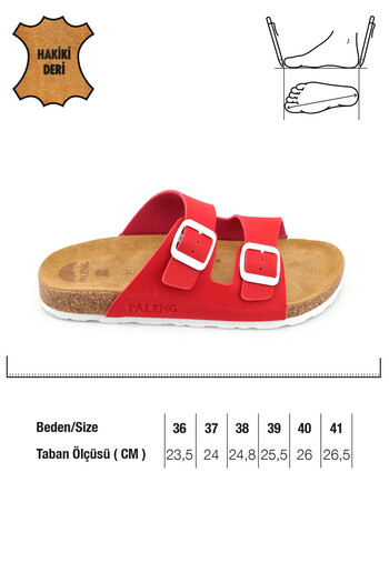 Paleng Gezer Paleng Summer Women's Insole Genuine Leather Double Buckle Adjustable Cork Sole Daily Slippers