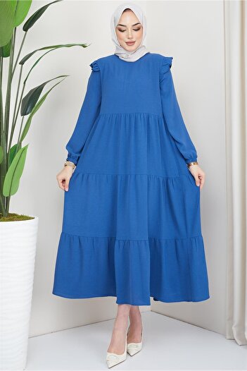 hafsamina Frilly Shoulder Ayrobin Hijab Dress Indigo