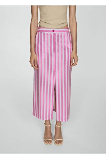 MANGO Woman Striped Skirt with Slits