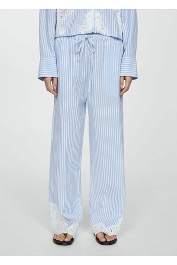 MANGO Woman Embroidered Striped Pants
