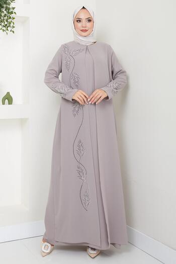 hafsamina Φόρεμα Mother of Leaf Stone σε μπεζ Plus Size - HM2350