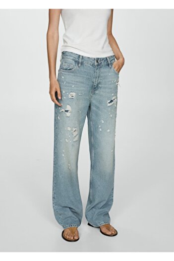 MANGO Woman Decorative Ripped Straight Cut Jeans