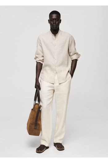 MANGO Man 100% linen shirt with a judge collar