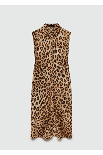 MANGO Woman Leopar desenli gömlek elbise
