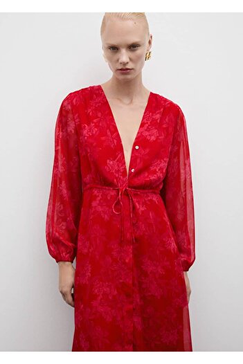 MANGO Woman Floral Patterned Knot Detailed Dress