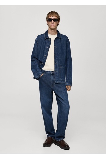 MANGO Man Relaxed Cut Ironed Striped Jean Trousers