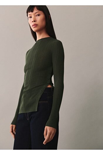 MANGO Woman Button Detailed Semi-Transparent T-Shirt