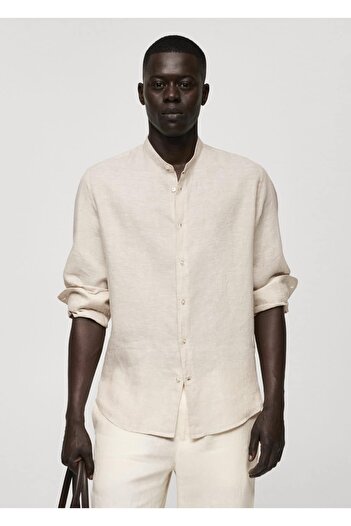 MANGO Man 100% linen shirt with a judge collar