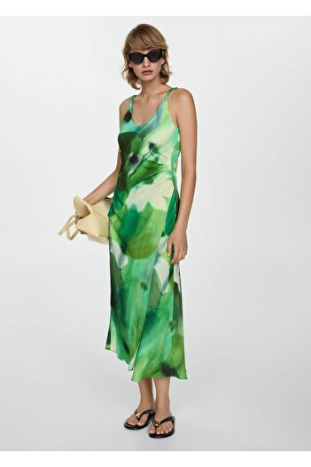 MANGO Woman Dress Drape Detailed Print
