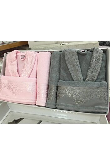 Fiesta Σετ ανδρικών οικογενειακών μπουρνούζι Unisex Powder Grey