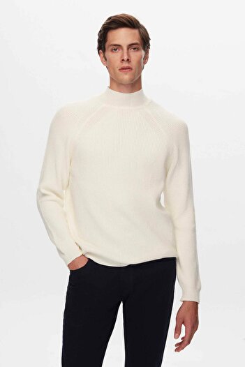 Twn Slim Fit Ekru Selanik Örgü Kazak