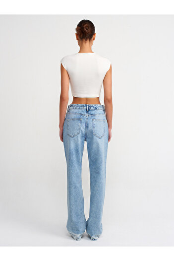 Dilvin 71428 Pantaloni din denim albi cu manșete-albastru