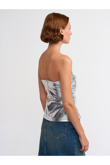 Dilvin 50246 Metallic Strapless Blouse-Silver