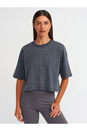 Dilvin Μπλουζάκι 30710 Anthracite Oversize Stone Printed