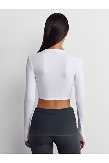 Dilvin 31236 Λευκό μακρυμάνικο Crop Top