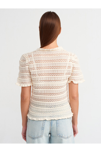Dilvin 60237 V-Neck Ecru Knitwear Cardigan