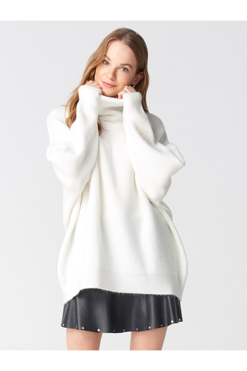 Dilvin 2268 Turtleneck Wide Sweater-ecru