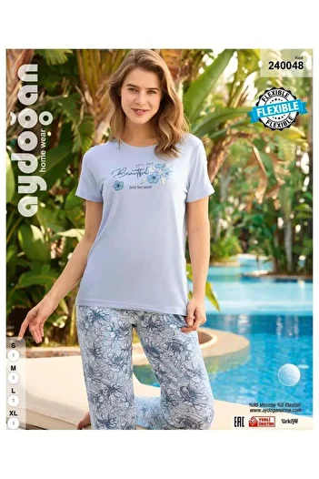 Aydoğan 240048   Set de pijamale de damă din viscoză albastră - mânecă scurtă