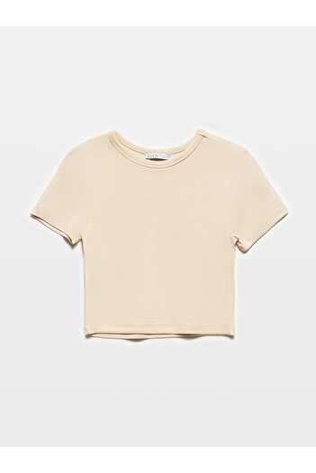 Dilvin 31104 Modal Light Beige Crop Top