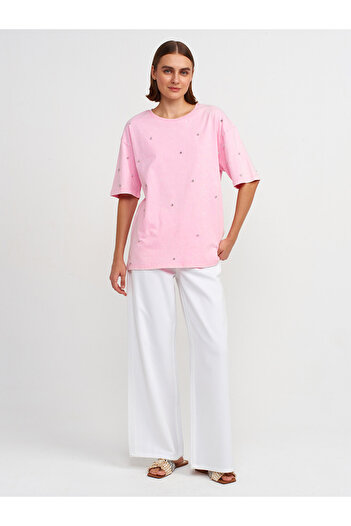 Dilvin 31150 T-shirt με εφέ πλυσίματος ανοιχτό ροζ πέτρα