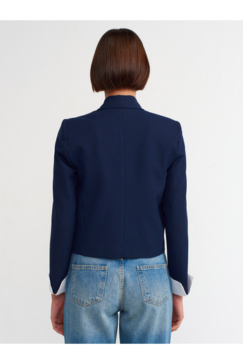 Dilvin 60735 Model Blazer bleumarin deschis cu manșete în contrast