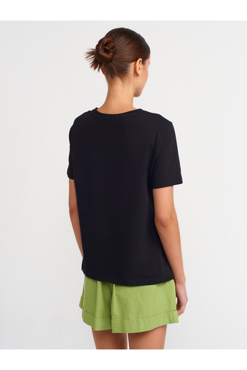 Dilvin 30740 Tricou negru din bumbac cu decolteu